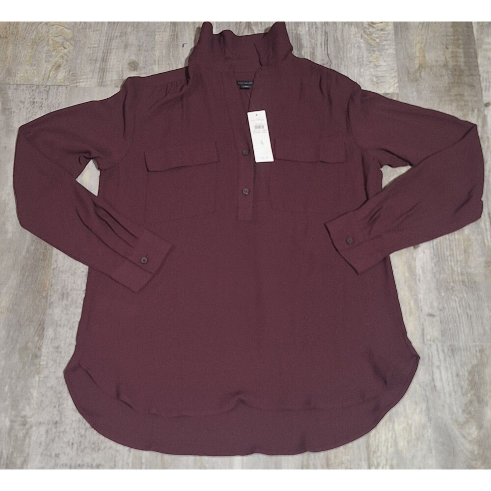 Ann Taylor Blouse Womens Small Plum Purple Button Long Sleeve Collared NWT